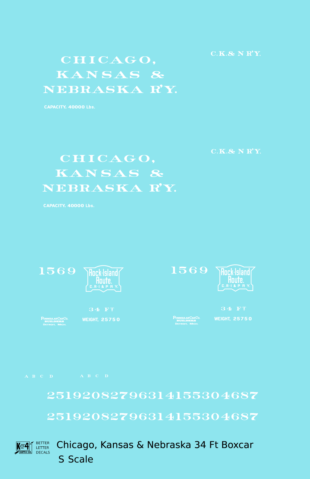 Chicago Kansas and Nebraska 34 Ft Boxcar White Rock Island