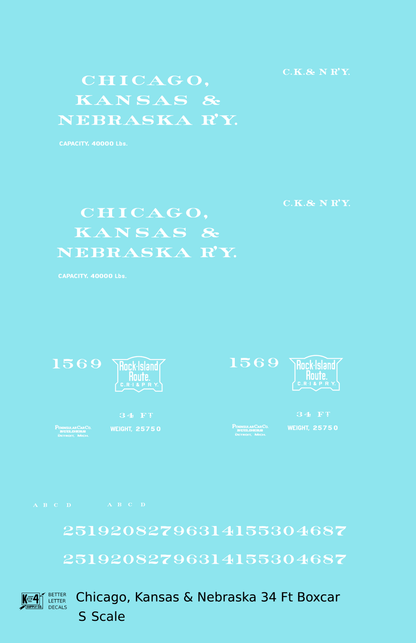 Chicago Kansas and Nebraska 34 Ft Boxcar White Rock Island