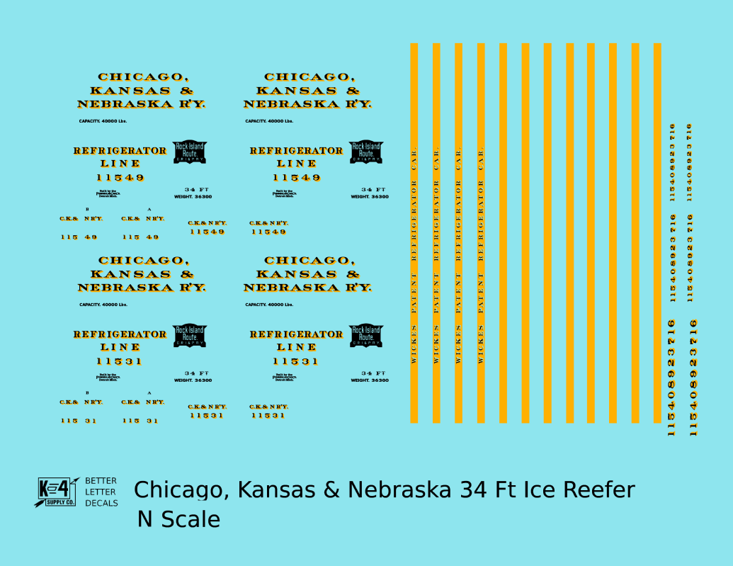Chicago Kansas & Nebraska 34 Ft Ice Reefer Black Orange Rock Island