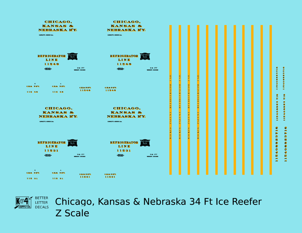 Chicago Kansas & Nebraska 34 Ft Ice Reefer Black Orange Rock Island