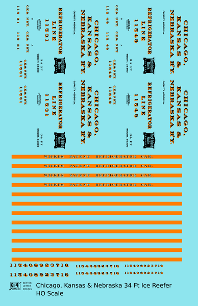 Chicago Kansas & Nebraska 34 Ft Ice Reefer Black Orange Rock Island