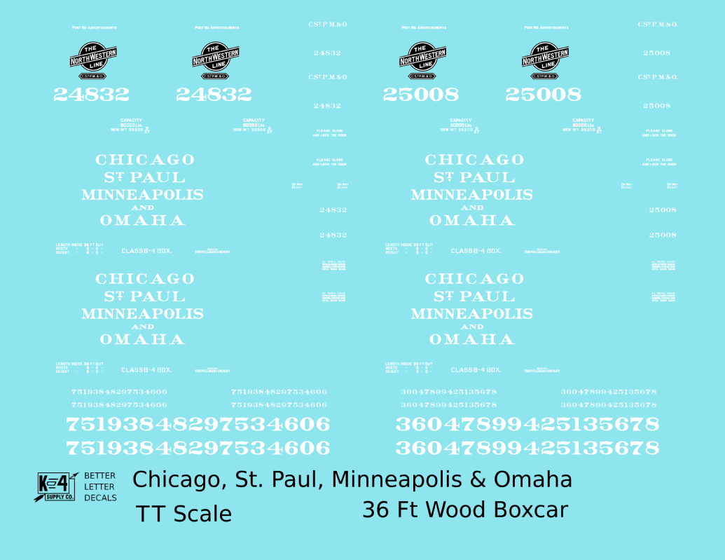 CStPM&O CMO 36 Ft Wood Boxcar White CNW - Decal - Choose Scale