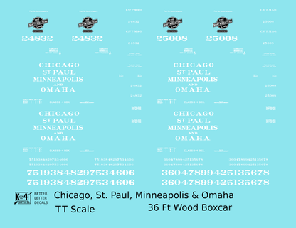 CStPM&O CMO 36 Ft Wood Boxcar White CNW - Decal - Choose Scale