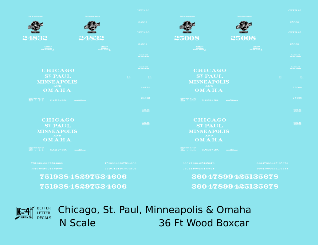 CStPM&O CMO 36 Ft Wood Boxcar White CNW - Decal - Choose Scale