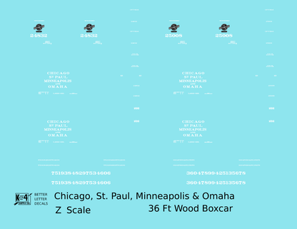CStPM&O CMO 36 Ft Wood Boxcar White CNW - Decal - Choose Scale