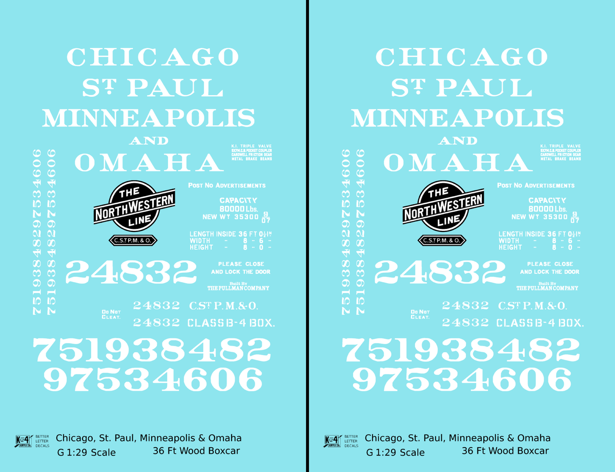 CStPM&O CMO 36 Ft Wood Boxcar White CNW - Decal - Choose Scale