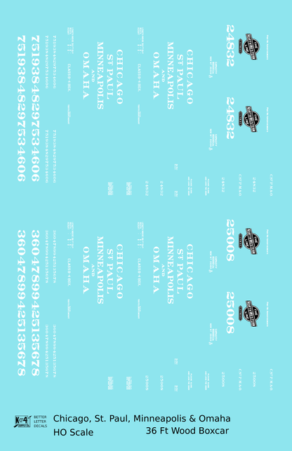 CStPM&O CMO 36 Ft Wood Boxcar White CNW - Decal - Choose Scale