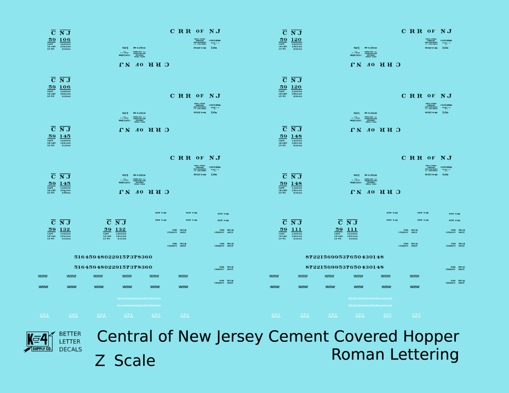 Central Of New Jersey Cement Covered Hopper Black Roman Font