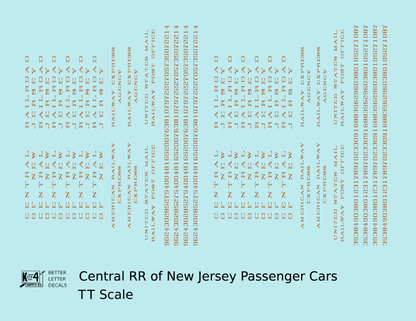 Central Of New Jersey Passenger Car Bronze Gold As Built Lettering - Decal - Choose Scale