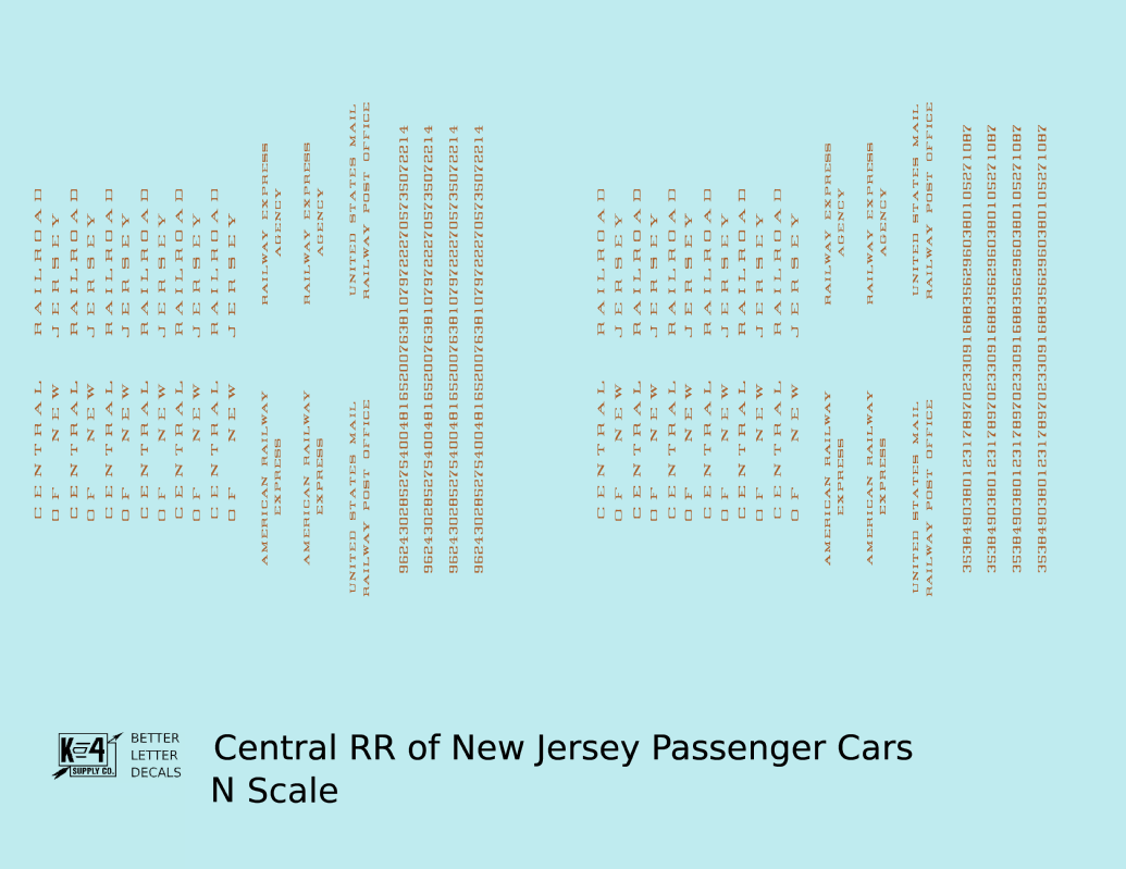 Central Of New Jersey Passenger Car Bronze Gold As Built Lettering - Decal - Choose Scale