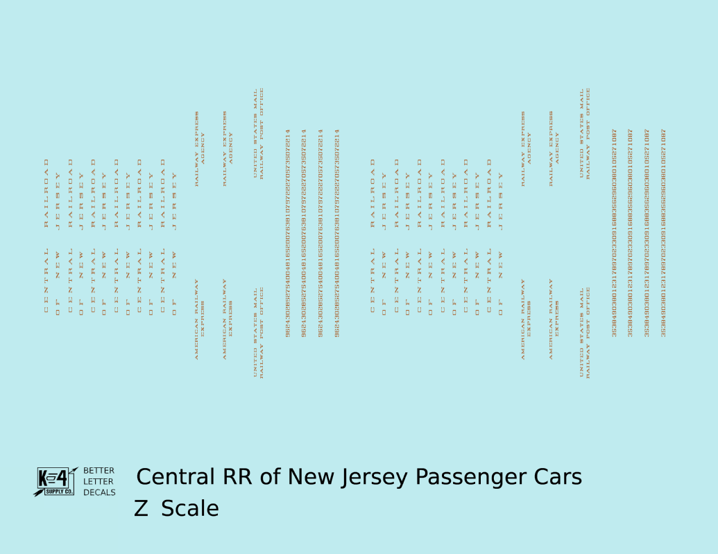 Central Of New Jersey Passenger Car Bronze Gold As Built Lettering