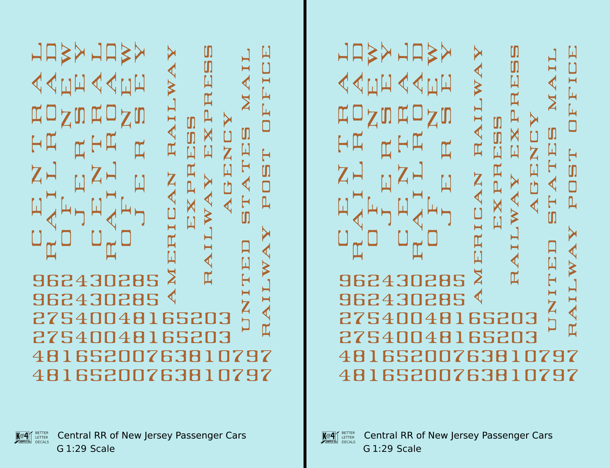 Central Of New Jersey Passenger Car Bronze Gold As Built Lettering - Decal - Choose Scale