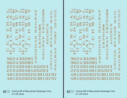 Central Of New Jersey Passenger Car Bronze Gold As Built Lettering - Decal - Choose Scale