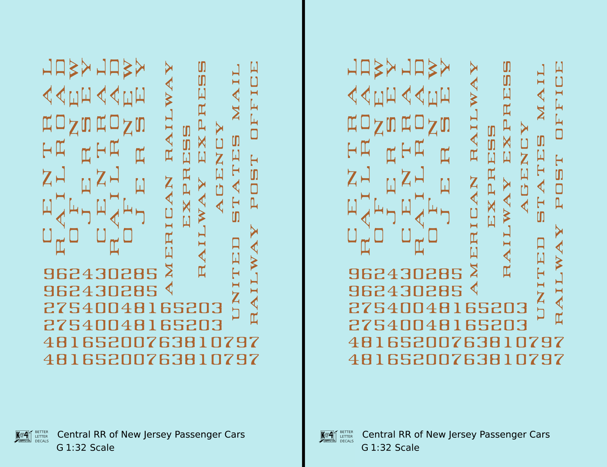 Central Of New Jersey Passenger Car Bronze Gold As Built Lettering - Decal - Choose Scale