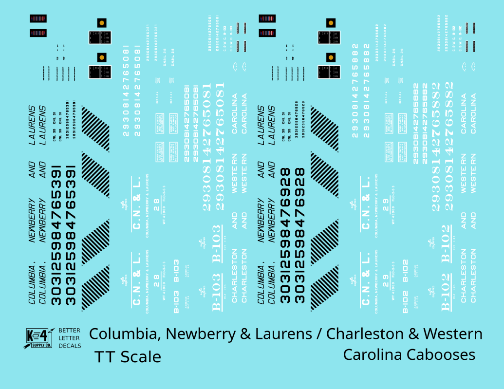 Columbia Newberry & Laurens / Charleston & Western Carolina Caboose Black and White ACL