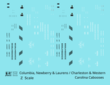 Columbia Newberry & Laurens / Charleston & Western Carolina Caboose Black and White ACL - Decal - Choose Scale