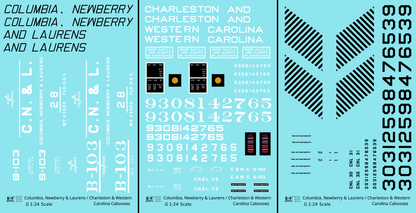 Columbia Newberry & Laurens / Charleston & Western Carolina Caboose Black and White ACL - Decal - Choose Scale