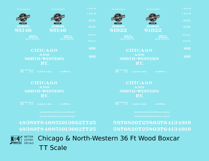 Chicago and North Western 36 Ft Wood Boxcar White  - Decal - Choose Scale
