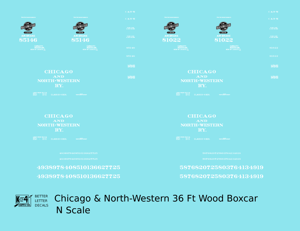 Chicago and North Western 36 Ft Wood Boxcar White  - Decal - Choose Scale