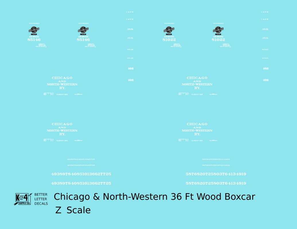Chicago and North Western 36 Ft Wood Boxcar White  - Decal - Choose Scale