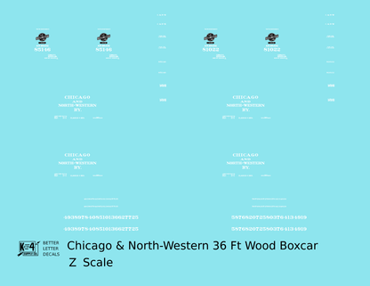 Chicago and North Western 36 Ft Wood Boxcar White  - Decal - Choose Scale