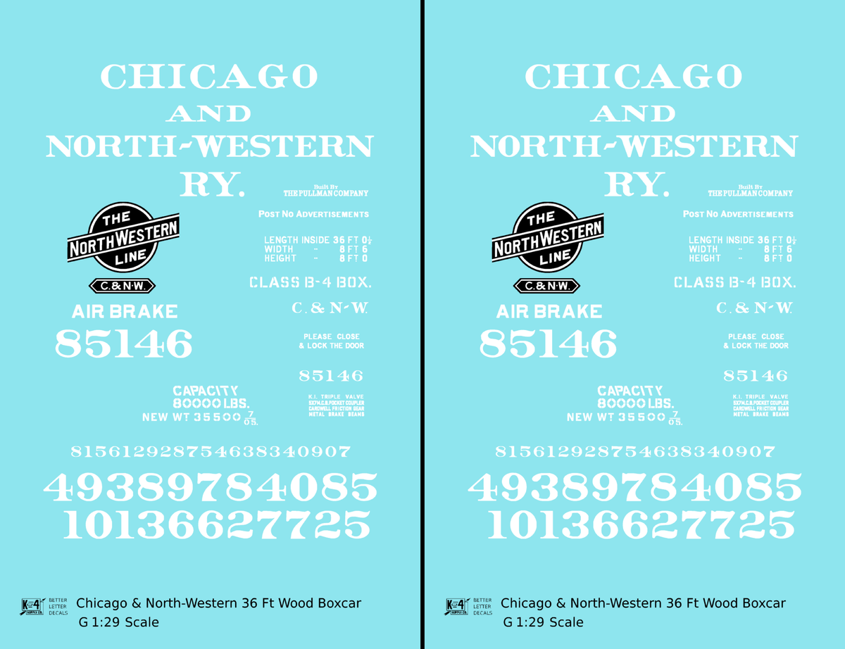 Chicago and North Western 36 Ft Wood Boxcar White  - Decal - Choose Scale