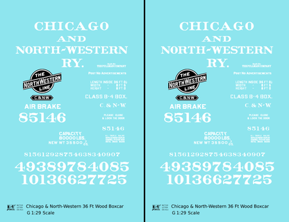 Chicago and North Western 36 Ft Wood Boxcar White  - Decal - Choose Scale