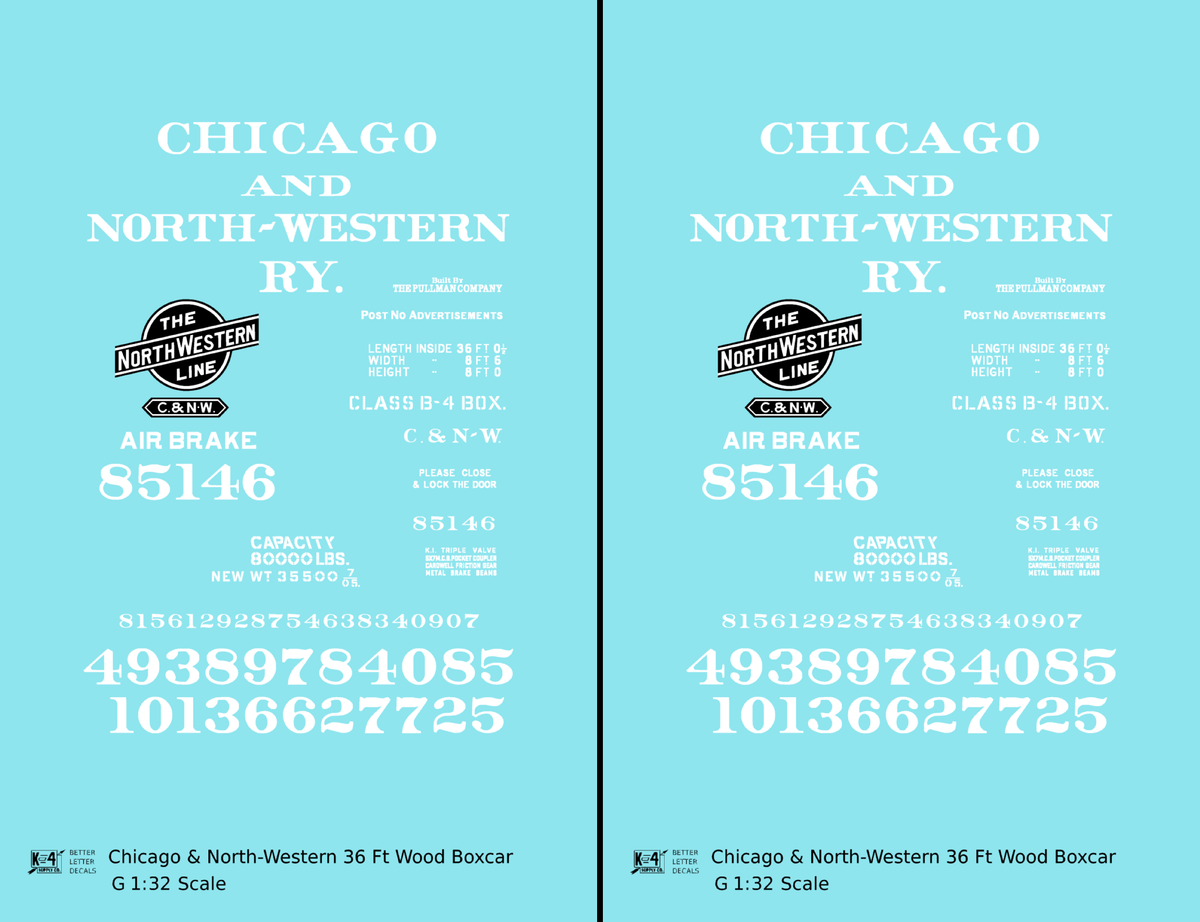 Chicago and North Western 36 Ft Wood Boxcar White  - Decal - Choose Scale