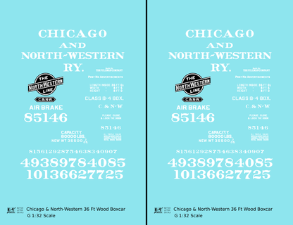 Chicago and North Western 36 Ft Wood Boxcar White  - Decal - Choose Scale