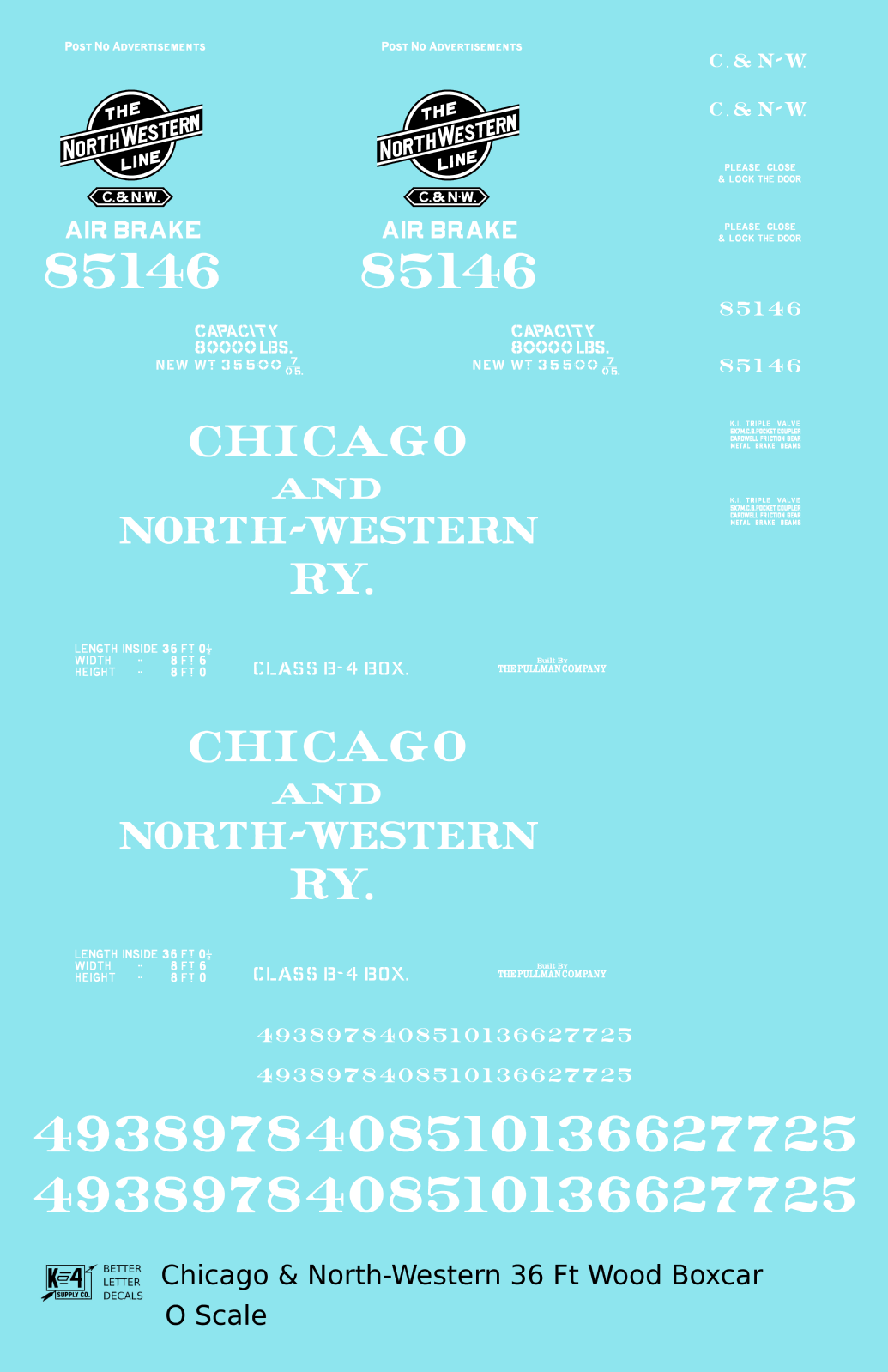 Chicago and North Western 36 Ft Wood Boxcar White  - Decal - Choose Scale