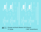 Chicago and North Western 40 Ft Boxcar White Route Of the 400 Streamliners - Decal - Choose Scale