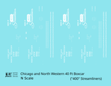 Chicago and North Western 40 Ft Boxcar White Route Of the 400 Streamliners - Decal - Choose Scale