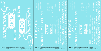 Chicago and North Western 40 Ft Boxcar White Route Of the 400 Streamliners - Decal - Choose Scale