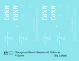 Chicago and North Western 40 Ft Boxcar White Big CNW - Decal - Choose Scale