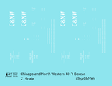 Chicago and North Western 40 Ft Boxcar White Big CNW - Decal - Choose Scale