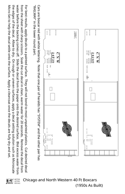 Chicago and North Western 40 Ft Boxcar White and Black Railway/System Herald - Decal