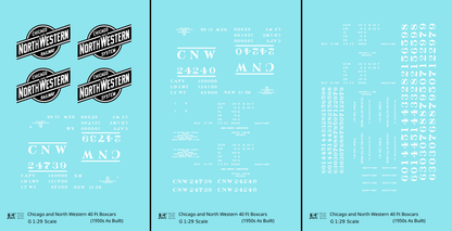 Chicago and North Western 40 Ft Boxcar White and Black Railway/System Herald - Decal - Choose Scale