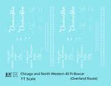 Chicago and North Western 40 Ft Boxcar White The Overland Route - Decal - Choose Scale