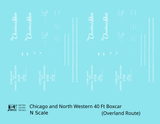 Chicago and North Western 40 Ft Boxcar White The Overland Route - Decal - Choose Scale