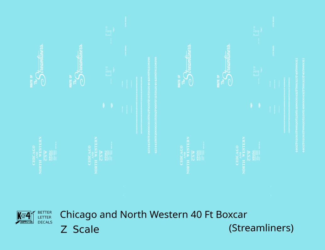 Chicago and North Western 40 Ft Boxcar White Route Of the Streamliners - Decal - Choose Scale