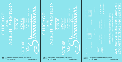 Chicago and North Western 40 Ft Boxcar White Route Of the Streamliners - Decal - Choose Scale