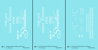Chicago and North Western 40 Ft Boxcar White Route Of the Streamliners - Decal - Choose Scale