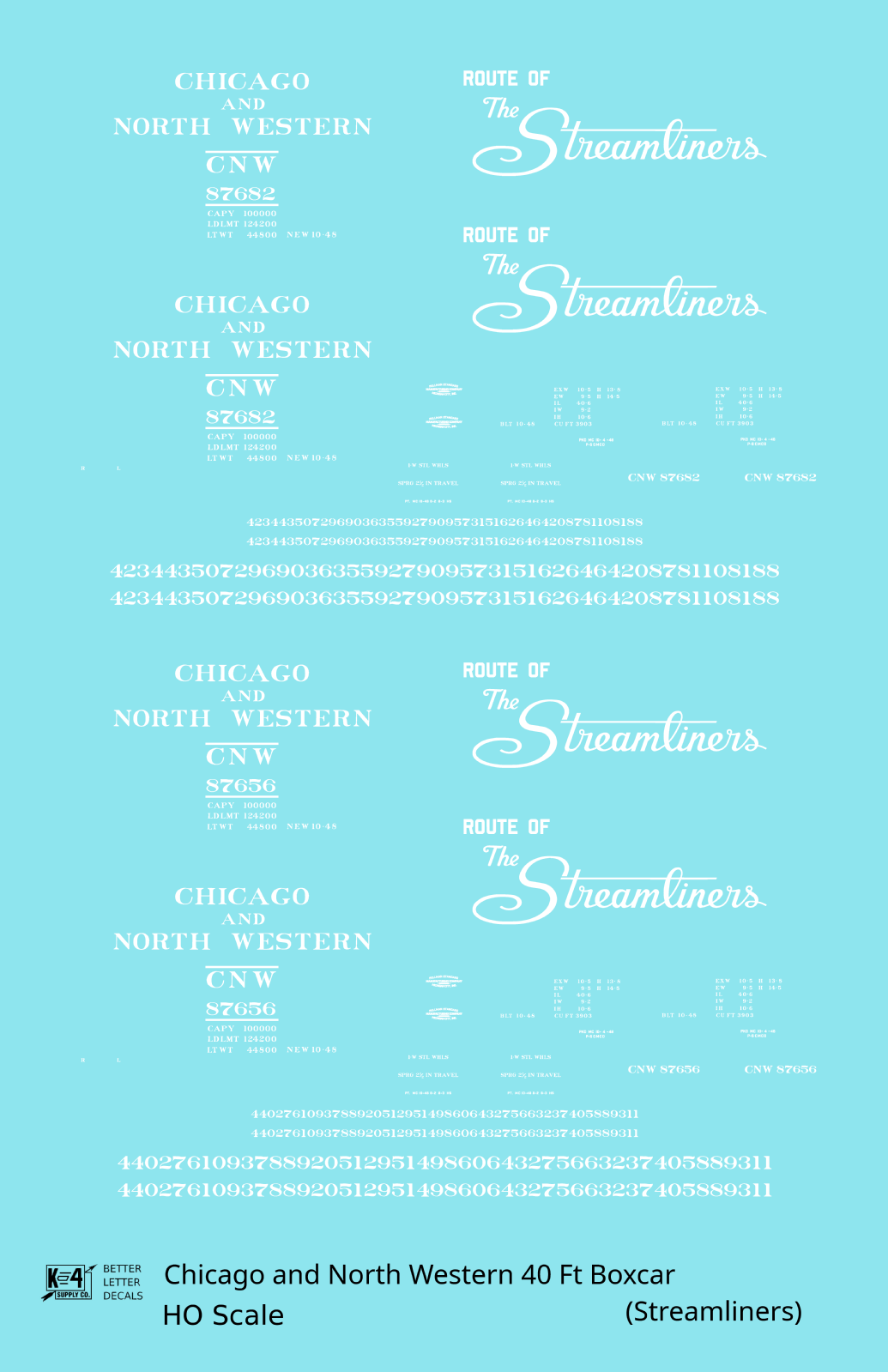Chicago and North Western 40 Ft Boxcar White Route Of the Streamliners - Decal - Choose Scale
