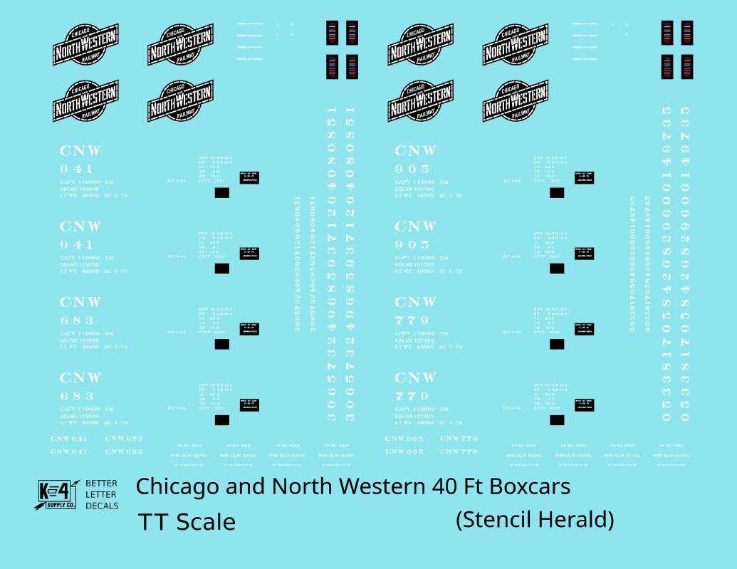 Chicago and North Western 40 Ft Boxcar White Stencil Herald