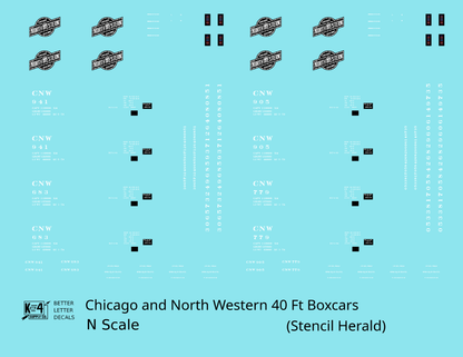 Chicago and North Western 40 Ft Boxcar White Stencil Herald