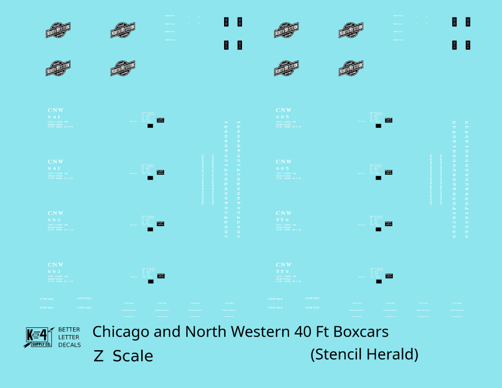 Chicago and North Western 40 Ft Boxcar White Stencil Herald