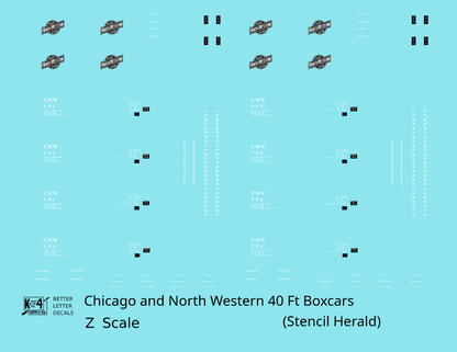 Chicago and North Western 40 Ft Boxcar White Stencil Herald