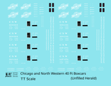 Chicago and North Western 40 Ft Boxcar White Unfilled Herald - Decal - Choose Scale