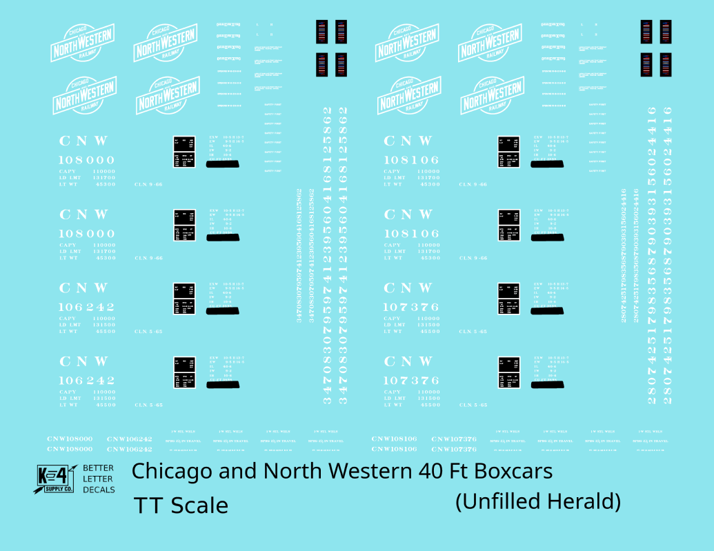 Chicago and North Western 40 Ft Boxcar White Unfilled Herald