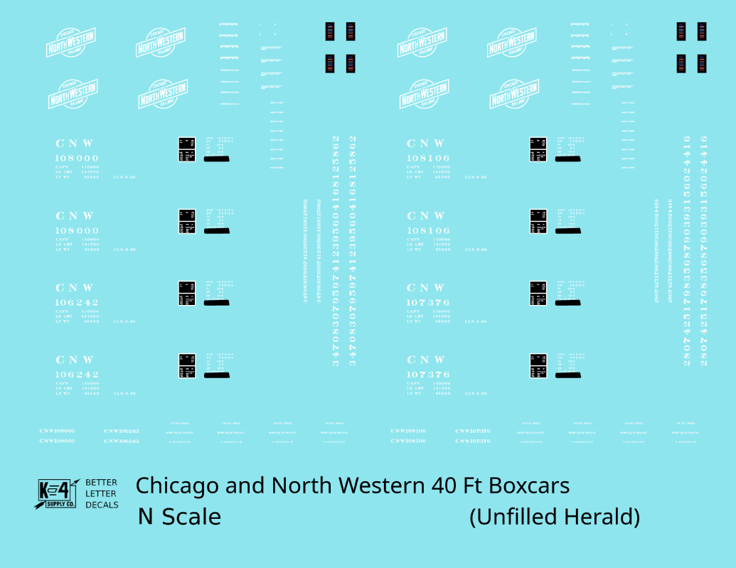Chicago and North Western 40 Ft Boxcar White Unfilled Herald
